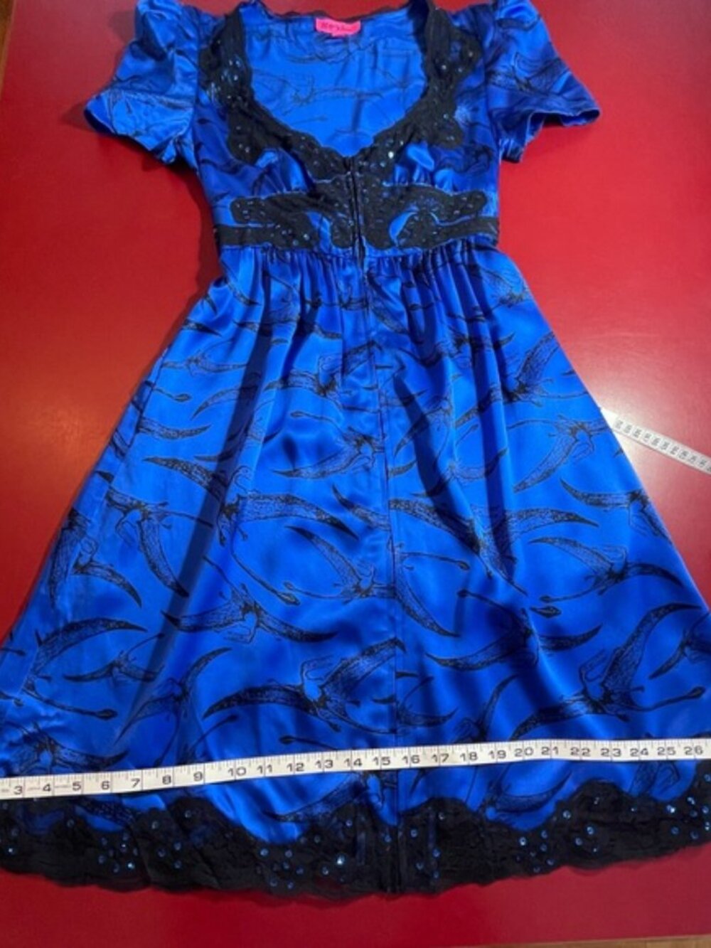 Vintage Betsey Johnson Pterodactyl Dinosaur Dress Cobalt Woman’s Size 4 (S) - Picture 6 of 10